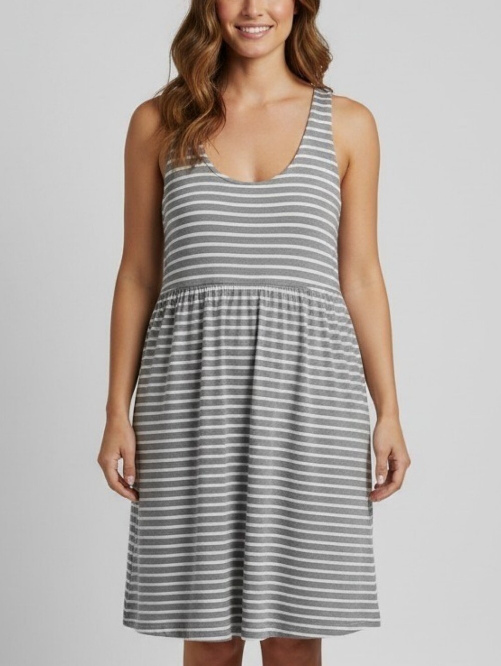 Reitman's Stripey Grey And White Rayon Jersey Sun Dress